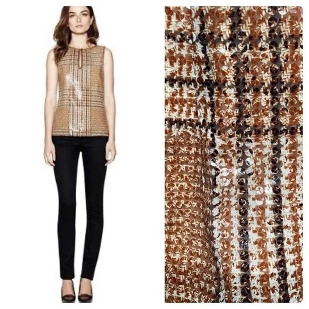 Tory Burch Bristol Glen Plaid Sequin Silk Sleeveless Blouse
